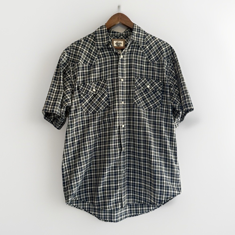Vtg Western Plains Mens Pearl Snap Shirt Plaid Medium Short Sleeve 90s Y2K Rodeo